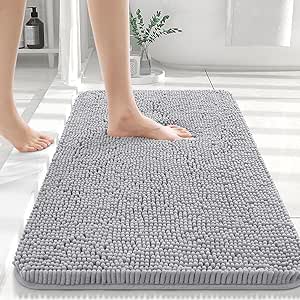 OLANLY Bathroom Rugs 30x20, Extra Soft Absorbent Chenille Bath Rugs, Non-Slip, Dry Quickly, Machine Washable, Bath Mats for Bathroom Floor, Tub and Shower, Light Grey