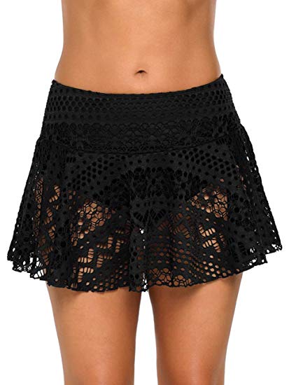 Bsubseach Crochet Lace Skirted Bikini Bottom Swimsuit Short Skort Swimdress