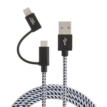 [Apple MFi Certified] CableCreation 2 in 1 Lightning to USB Data Sync Charge Cable, Lightning Micro USB 2-in-1 Cable for iPhone 6 6S 6Plus iPad Air mini Samsung & More, Black and White Color,1.2M/4FT.