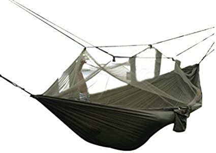 FOME Portable High Strength Parachute Fabric Hammock Hanging Bed With Mosquito Net For Outdoor Camping Travel (Army Green)   FOME Gift