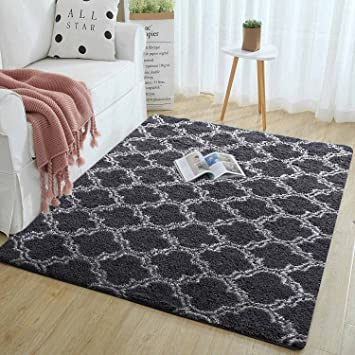 N / A Area Rugs Soft Living Room Carpets Anti Slip Fluffy Rugs Shaggy Floor Mats Large for Hallway Bedroom (Light black, 135 * 185cm)