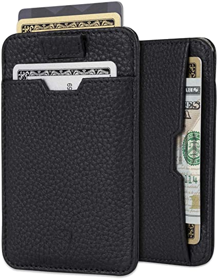 Vaultskin Chelsea Slim Minimalist Leather Mens Wallet with RFID Blocking, Front Pocket Credit Card Holder (Matt Black)