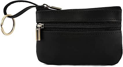 Genuine Leather Mens Tray Purses Coin Purse Cash Change Wallet Key Holder Money Pouch (black)