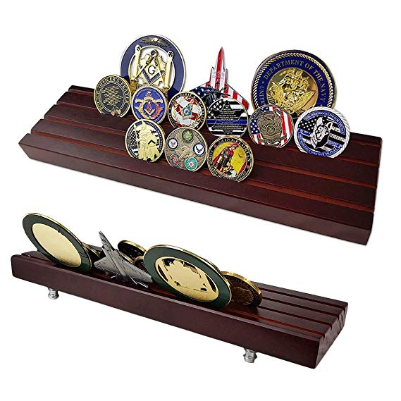 AtSKnSK Military Collectible Challenge Coin Display Holder Stand Holds 28-32 Coins (Large, 4 Rows)