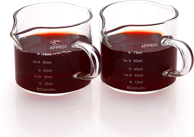 75ML/2.5OZ Double Spouts Measuring Triple Pitcher Milk Cup Espresso Shot Glasses Parts Glass (2)
