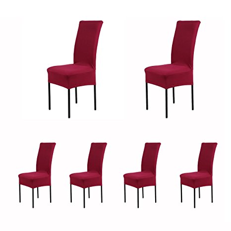 6 x Removable Short Stretch Spandex Dining Chair Slipcovers Protector, Super Fit Banquet Chair Seat Cover for Hotel and Wedding Ceremony, Washable (WineRed)