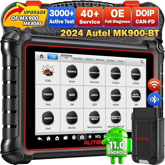 Autel MaxiCOM MK900BT, 2024 8in MK900-BT Level-up of MX900 MK808BT MK808S MX808S MK808Z, CAN-FD&DOIP, Bidirectional 3000  Active Test as MP808S MS906, 40  Service, OE Full Diagnose, WiFi Print, 11 OS