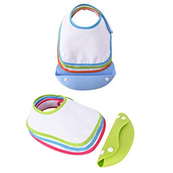 Baby Bibs, Safe&Care 3 Pack Waterproof Silicone Bib Girl Boy Food Bibs for Toddlers