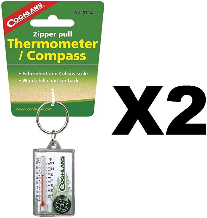 Coghlan's Zipper Pull Thermometer Fahrenheit/Celsius Compass, Windchill (2-Pack)