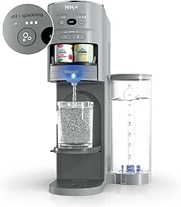 Ninja Thirsti Drink System, Soda Maker, Create Unique Sparkling & Still Drinks, Personalize Size & Flavor, Carbonated Water Machine, 60L CO2 Cylinder & Variety of Flavored Water Drops, Grey WC999AMZ