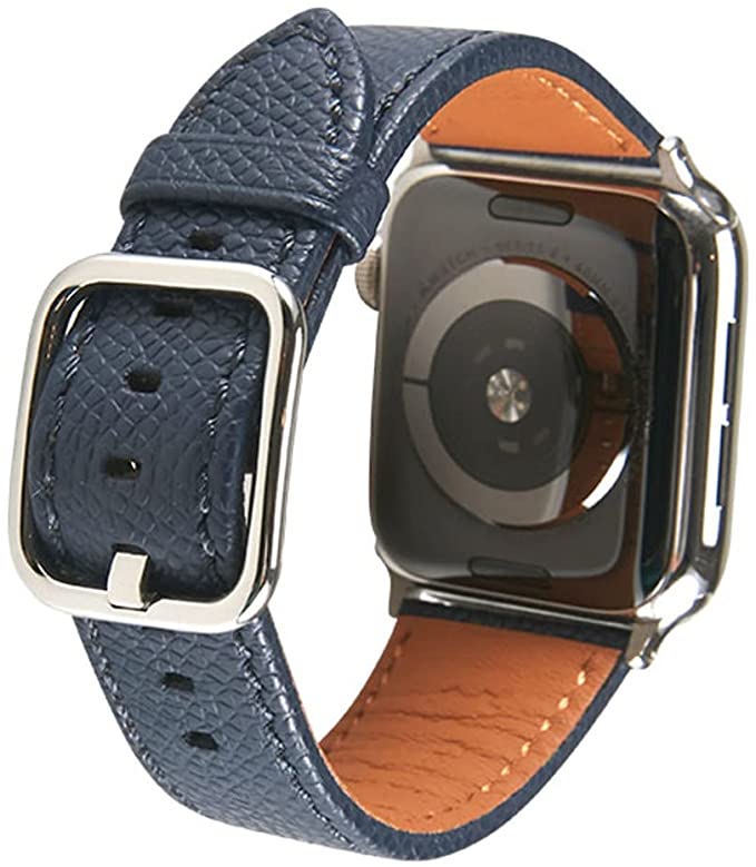 SONAMU New York Epsom Leather Band Compatible with Apple Watch 38mm to 45mm, Premium Leather Strap Square Buckle Compatible with iWatch Series 7 6 5 4 3 2 1 (Navy, 41mm/40mm/38mm)