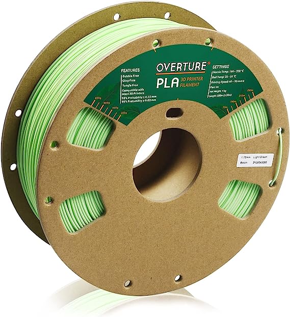 OVERTURE 3D Printer Filament PLA Filament 1.75mm, 2kg Cardboard Spool (4.4lbs), Fit Most FDM 3D Printers,Dimensional Accuracy  /- 0.03mm(Light Green)