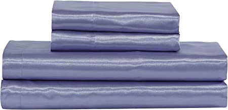 Mk Collection 4pc Soft Silky Satin Solid Color Deep Pocket Sheet Set (Lilac, Queen)