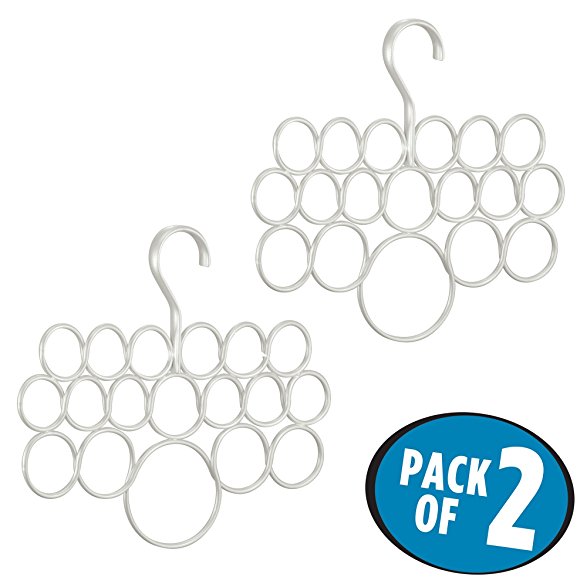 mDesign 18- Loop Closet Scarf Hanger Organizer for Scarves, Ties, Belts and Shawls - Pack of 2, Pearl White