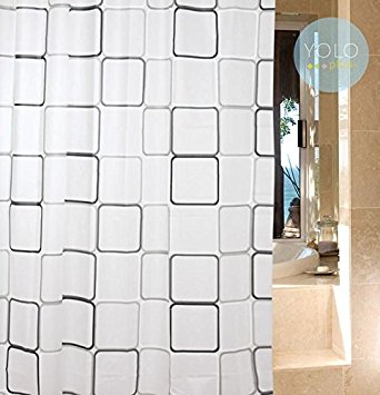YOLOPLUS 72*78 Inch Mildew-Free Water-Repellent PEVA Shower Curtain (GARY SQUARE180cm*200cm)