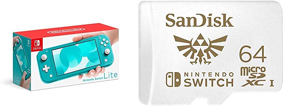 Nintendo Switch Lite - Turquoise with SanDisk 64GB MicroSDXC UHS-I Card for Nintendo Switch