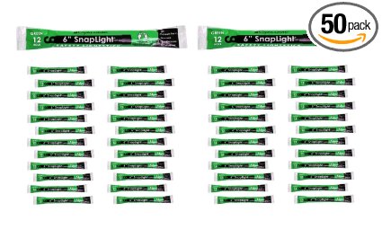Cyalume SnapLight Green Light Sticks - 6 Inch Industrial Grade, Ultra Bright Glow Sticks with 12 Hour Duration (Pack of 50)