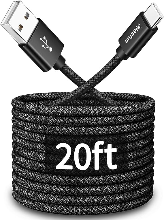 20ft (6m) Long USB Type C Cable, CLEEFUN USB A 2.0 to USB C Cable Nylon Braided Charger Cord Compatible with Samsung Galaxy Note, L-G, Moto, Pixel, Switch & More USB C Smartphone, Tablet