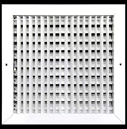 12" X 12" Adjustable AIR Supply Diffuser - HVAC Vent Cover Sidewall or Ceiling - Grille Register - High Airflow - White [Outer Dimensions: 13.75"w X 13.75"h]