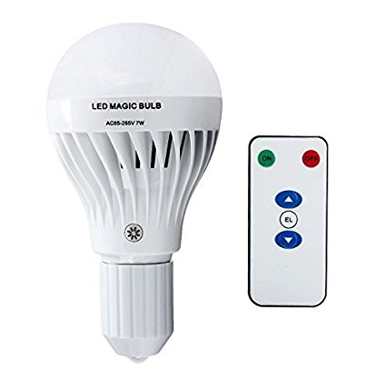 CHEEKON 160729,AC 85-265V 7W LED Magic bulb with remote controller ,White Emergency Light with Rechargeable Built-in Battery E27 Lamp for Home Indoor Lighting.