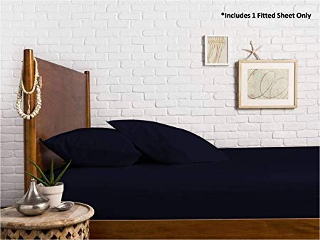 Mayfair Linen 100% Egyptian Cotton Sateen Weave 800 Thread Count Full Fitted Sheet with Elastic All Around - Fits Mattress Upto 18 inches Navy Blue