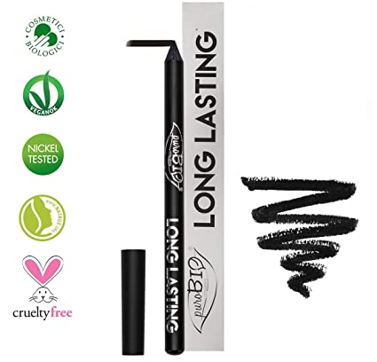 PuroBIO Certified ORGANIC High-pigmented and Long-Lasting Extra Black Eyeliner. Made with Coconut, Jojoba, Avocado, Baobab Oil, Vitamin E. ORGANIC.VEGAN. CRUELTY-FREE.NICKEL TESTED, MADE IN ITALY