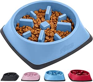 Gorilla Grip Slow Feeder Dog and Cat Bowls, Interactive Puzzle Toy for Dogs and Cats Food Training, Keeps Pets Busy and Prevents Puppy Overeating, Large, Small Breeds, 100% BPA Free, 1 Cup Light Blue