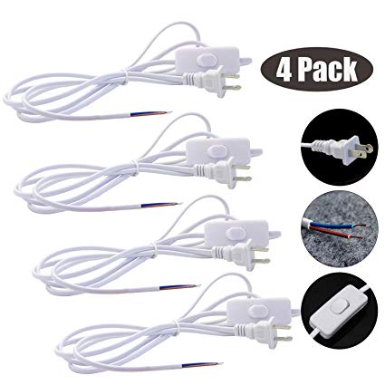 Deloky 4 Packs Lamp Cord Set with Switch and Molded Plug - 6 Foot Replacement Lamp Extension Cord With On/Off Switch Stripped Ends for Wiring Stripped Ends,UL-Listed