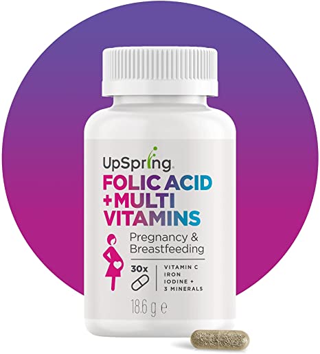UpSpring Folic Acid and Multivitamins, During Pregnancy and Breastfeeding, Contains Vitamin C, Iron, Iodine, Selenium, Copper & Zinc, 30 Capsules