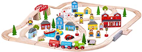 Bigjigs Rail Wooden Town and Country Train Play Set with Accessories