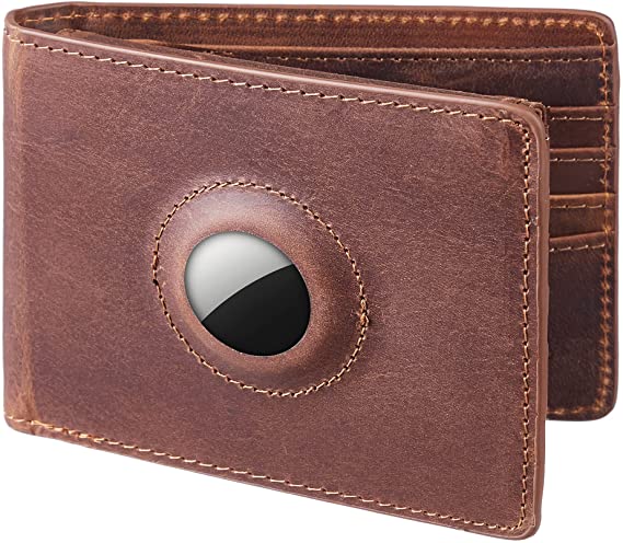 Hawanik Air Tag Wallet Holder, Large Bifold Mens Wallet for AirTag RFID Blocking with 2 ID Windows and Integrated Holder for AirTag