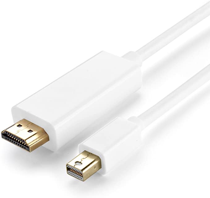 TNP Mini DisplayPort to HDMI Adapter Cable (10FT) - (Thunderbolt 2 Compatible) mDP Mini DP to HDMI Male Connector Port Full HD 1080P Ready Video Audio Converter Wire Cord Plug - White