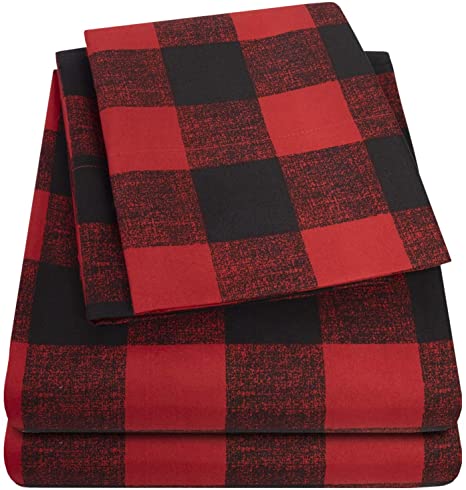 1500 Supreme Collection Buffalo Print Sheet Set, King Size - Luxury Bed Sheets Set with Deep Pocket Wrinkle Free Hypoallergenic Bedding, California King, Burgundy/Black Buffalo Print