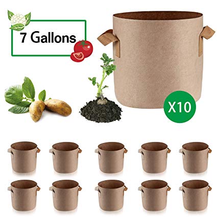 Anleolife 10-Pack 7 Gallon Potato Grow Bags, Fabric Planter Pots for Beets Strawberries Cucumbers (Tan)
