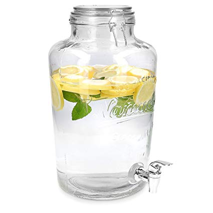 Navaris Glass Beverage Drink Dispenser - 8 Liter / 2.1 Gallon - Ice Cold Punch Bowl Glass Container - Drinks Stand with Tap Lid - Clear