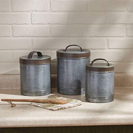 Galvanized Canister Set of 3 Farmhouse Chic Storage Canisters