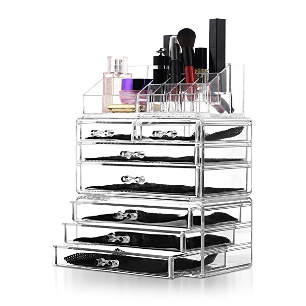 Felicite Home Acrylic Jewelry and Cosmetic Storage Makeup Organizer Set, 3Piece