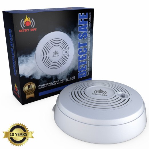ADVANCED 10 Year Battery Carbon Monoxide Smoke Fire Detector combo. Cutting-Edge PhotoElectric Plus ElectroChemical Sensor Detects Tiniest Gas Leak FASTER. 85dB Alarm that Warns all to Get to Safety