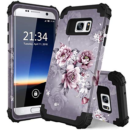 Hocase Galaxy S7 Case, SM-G930 Case, Heavy Duty Shockproof Hard Plastic Silicone Bumper Full Body Protective Phone Case for Samsung Galaxy S7 G930 with Cute Flower Design - Light Purple Flowers