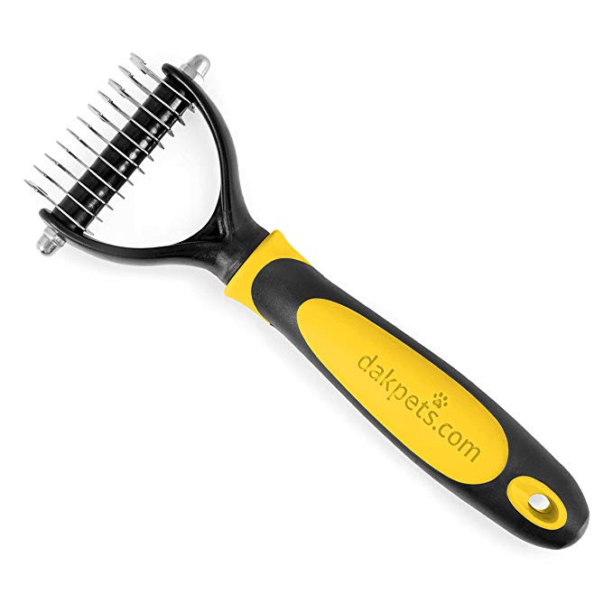 DakPets Dog Brush Cat Brush, Pet Rake Comb, 2 Sided Undercoat Rake Comb with Stainless Steel Blades, Removes Undercoat Mats, Knots & Tangled Hair