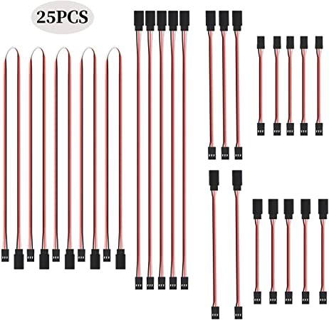 25Pcs 3-pin Servo Remote Control Extension Cable (19.7'', 11.8'', 5.9'', 3.9''), Servo Extension Cable Lead Wire Male to Female