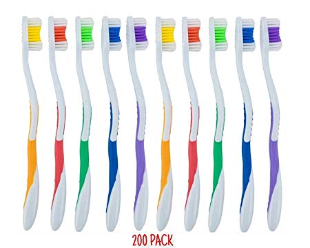 200 Pack Toothbrushes Individually Wrapped Standard Medium Bristle, for Travel, Hotel, Guests, Disposable use and More