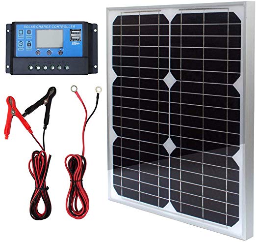TP-solar Solar Panel Kit 20W 12V Monocrystalline with 10A Solar Charge Controller   Extension Cable with Battery Clips O-Ring Terminal for RV Marine Boat Off Grid System