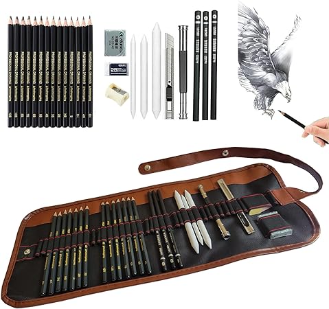 HOTCOLOR Drawing Pencils, 24pcs Art Pencil Set with Graphite Pencils Sketching Pencil Set  Include 12B 10B 8B 7B 6B 5B 4B 3B 2B B HB 2H 4H 6H, Charcoal Pencils for Beginners Artists