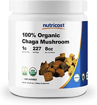 Nutricost 100% Organic Chaga Mushroom Powder 8oz (227 Servings) - Certified USDA Organic, Gluten Free & Non-GMO