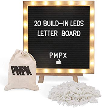 Black Felt Letter Board with Stand, Built-in LED Lights (10 x 10) - Menu Board, Wood Frame, 340 Letters and Emojis - for Custom Sign Messages, Menus, Pregnancy Announcement, Weddings, Party Planning