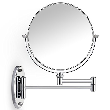 Miusco 7X Magnifying Two Sided Vanity Makeup Mirror, Wall Mount, Round, Chrome