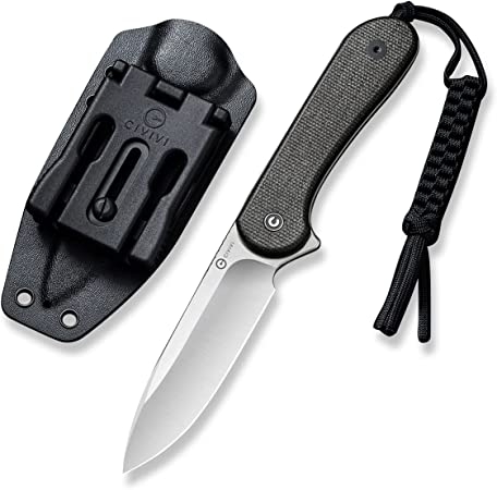 CIVIVI Fixed Blade Elementum Knife 3.98" D2 Blade, Flat G10 Handles, Belt Knife with Kydex Sheath, Tied Paracord Lanyard, Clip for Outdoor EDC C2105B