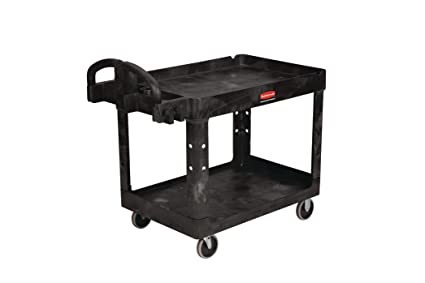 Rubbermaid FG452088BLA Commercial Heavy-Duty 2 Shelf Utility Cart, Lipped Shelves, Medium, Black, 500 Pound Capacity