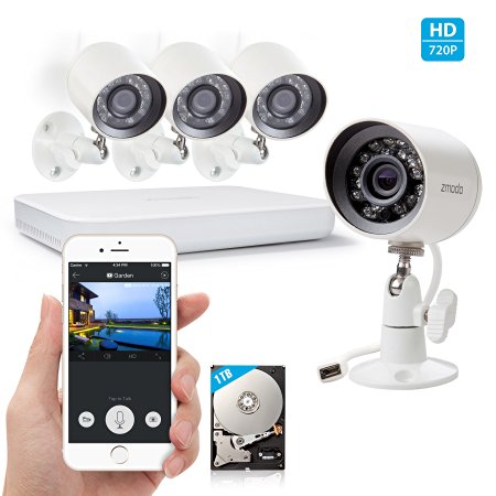 Zmodo 720P HD Home Security Camera System 4 x 720P Outdoor Night Vision Surveillance Camera 1TB Hard Drive